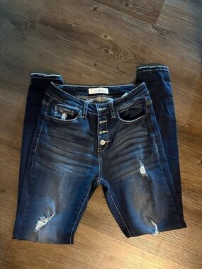 Women's Distressed Dark Blue High-Rise Skinny Jeans